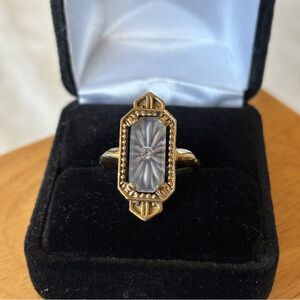 Vintage Avon Frostlight Camphor Glass Art Deco Ring Size 6